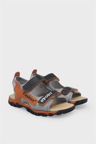 Arzen Unisex Çocuk Cırtlı Sandalet Gri Turuncu ARZ2025-01