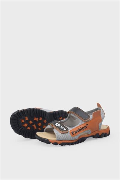 Arzen Unisex Çocuk Cırtlı Sandalet Gri Turuncu ARZ2025-01