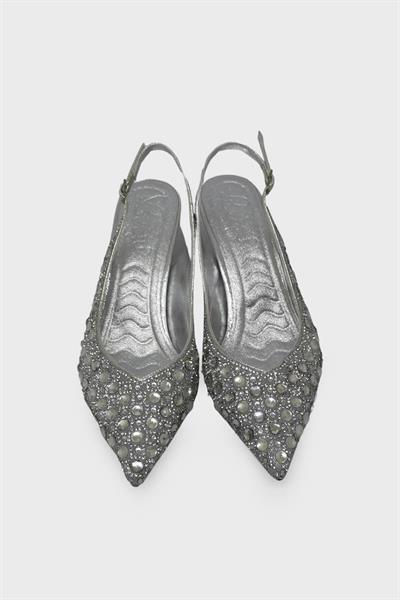 Beety Kadın Arkası Açık Taşlı Abiye Ayakkabı Gümüş AKYN223.430