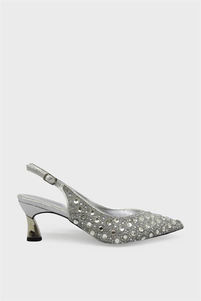 Beety Kadın Arkası Açık Taşlı Abiye Ayakkabı Gümüş AKYN223.430