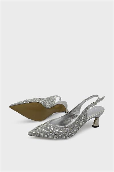 Beety Kadın Arkası Açık Taşlı Abiye Ayakkabı Gümüş AKYN223.430