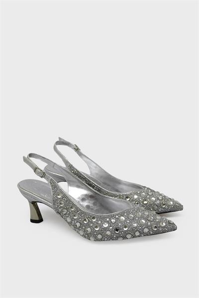 Beety Kadın Arkası Açık Taşlı Abiye Ayakkabı Gümüş AKYN223.430