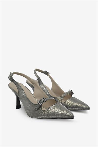 Beety Kadın Arkası Açık Topuklu Abiye Ayakkabı Platin AKYN151.447