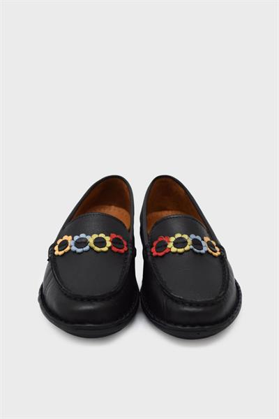 Beety Kadın Çiçek Desenli Casual Deri Ayakkabı Siyah AKYN142.E-223