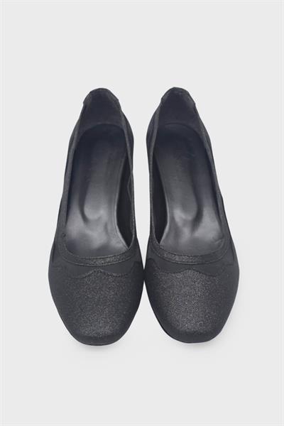 Beety Kadın Küt Burunlu Topuklu Ayakkabı Siyah Simli AKYN8637