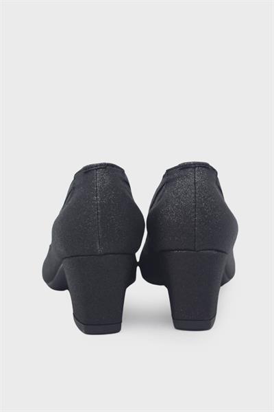 Beety Kadın Küt Burunlu Topuklu Ayakkabı Siyah Simli AKYN8637