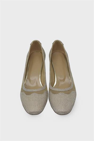 Beety Kadın Küt Burunlu Topuklu Ayakkabı Altın Simli AKYN8637