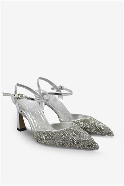 Beety Kadın Taş Detaylı Topuklu Abiye Ayakkabı Gümüş AKYN223.1005