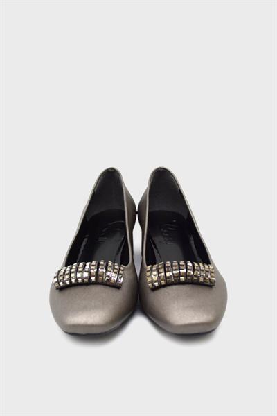 Beety Kadın Taş Detaylı Topuklu Ayakkabı Platin Saten AKYN18.512