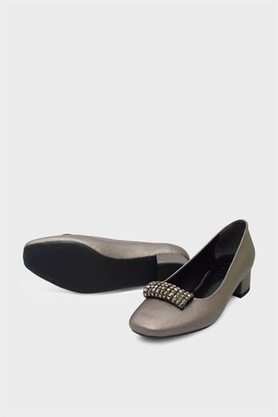 Beety Kadın Taş Detaylı Topuklu Ayakkabı Platin Saten AKYN18.512