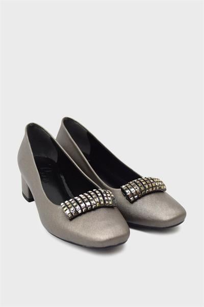 Beety Kadın Taş Detaylı Topuklu Ayakkabı Platin Saten AKYN18.512