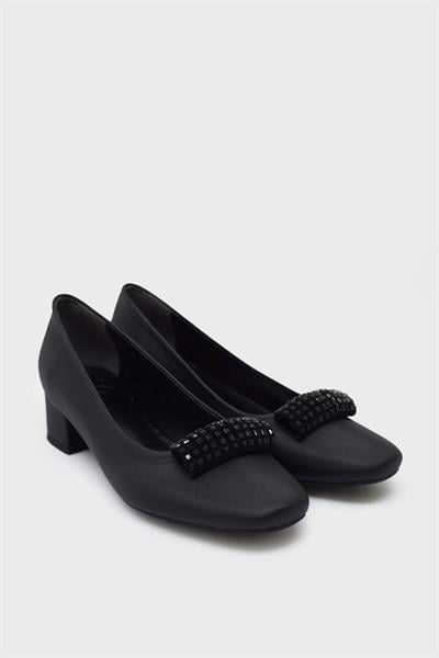 Beety Kadın Taş Detaylı Topuklu Ayakkabı Siyah Saten AKYN18.512