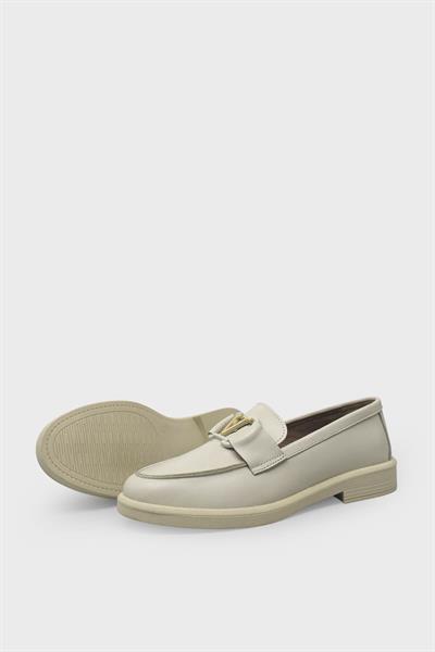 Beety Kadın Toka Detaylı Casual Deri Ayakkabı Bej AKYN04.2121