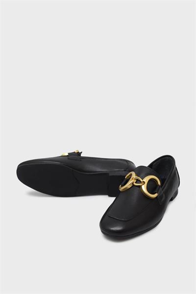 Beety Kadın Tokalı Deri Babet Siyah AKYN212.58