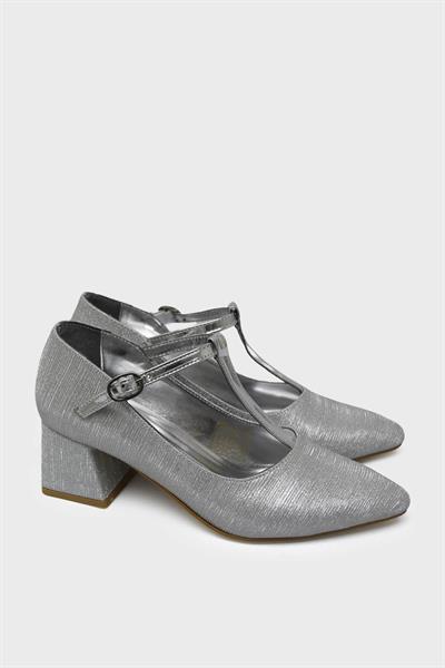 Beety Kadın Topuklu Abiye Ayakkabı Gümüş Simli AKYN25.905