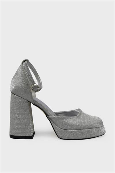 Beety Kadın Topuklu Abiye Ayakkabı Gümüş Simli AKYN22.275