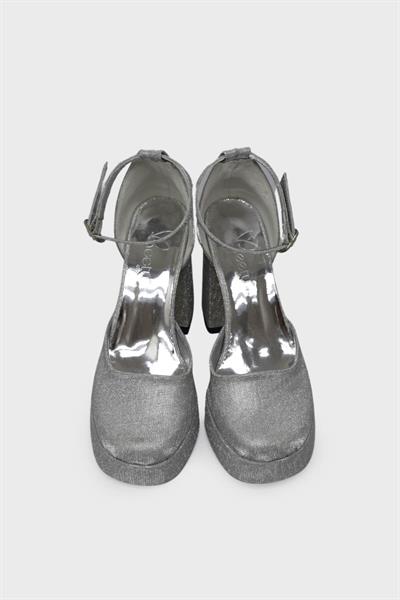 Beety Kadın Topuklu Abiye Ayakkabı Gümüş Simli AKYN22.275