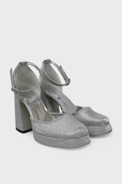 Beety Kadın Topuklu Abiye Ayakkabı Gümüş Simli AKYN22.275