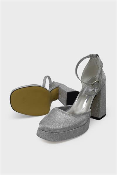 Beety Kadın Topuklu Abiye Ayakkabı Gümüş Simli AKYN22.275