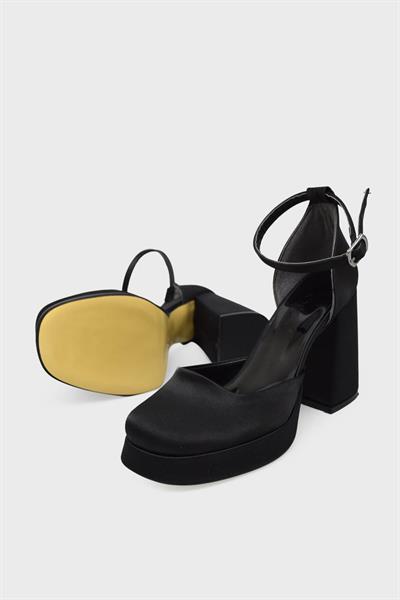 Beety Kadın Topuklu Abiye Ayakkabı Siyah Saten AKYN22.275