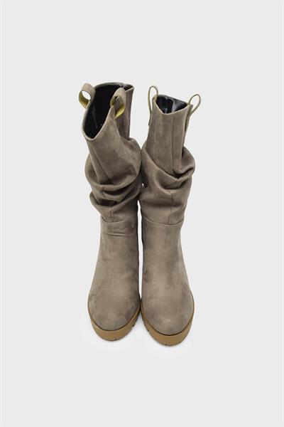 Beety Kadın Topuklu Çizme Süet Vizon AKYN109.136