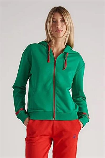 Benetton Kadın Kapüşonlu Fermuarlı Sweatshirt Yeşil BN-W20195