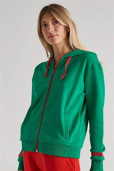 Benetton Kadın Kapüşonlu Fermuarlı Sweatshirt Yeşil BN-W20195