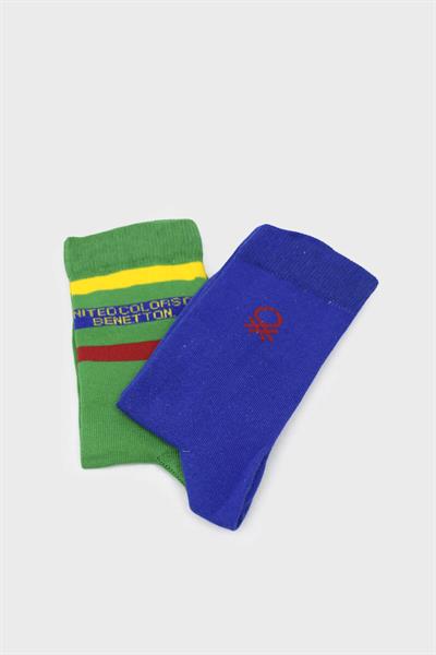 Benetton Unisex Çorap Beyaz Saks Mavisi BNT-M24014