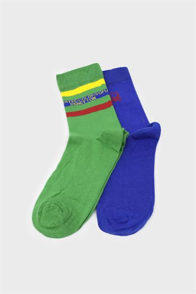 Benetton Unisex Çorap Beyaz Saks Mavisi BNT-M24014