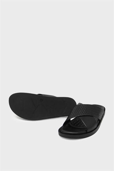 Bulldozer Erkek Casual Deri Terlik Siyah BUL-241206