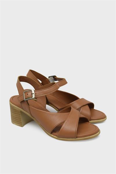 Bulldozer Kadın Topuklu Deri Sandalet Taba BUL-231699