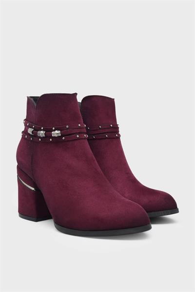 Caprito Kadın Topuklu Bot Süet Bordo CPRT-K18105