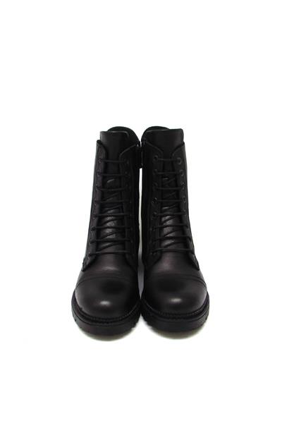 Castle Black Kadın Bağcıklı Postal Deri Bot Siyah CB52682