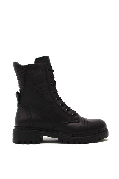 Castle Black Kadın Bağcıklı Postal Deri Bot Siyah CB52682