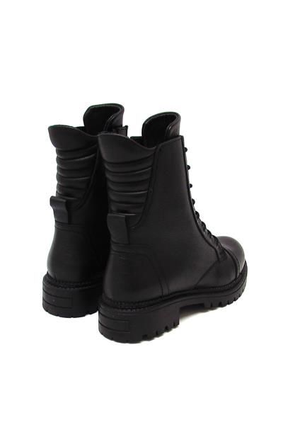 Castle Black Kadın Bağcıklı Postal Deri Bot Siyah CB52682