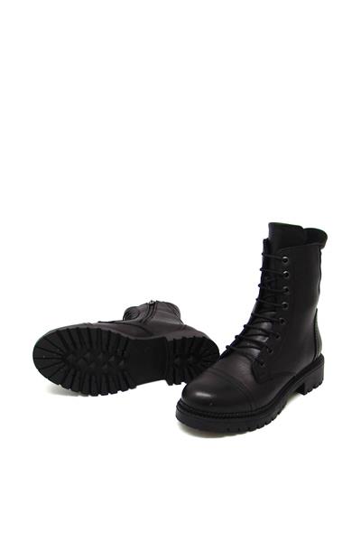 Castle Black Kadın Bağcıklı Postal Deri Bot Siyah CB52682