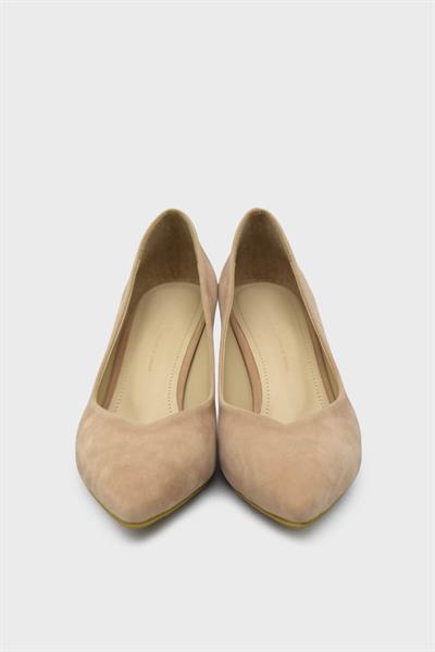 Esstii Kadın Kısa İnce Topuklu Stiletto Ayakkabı Süet Pudra EST096