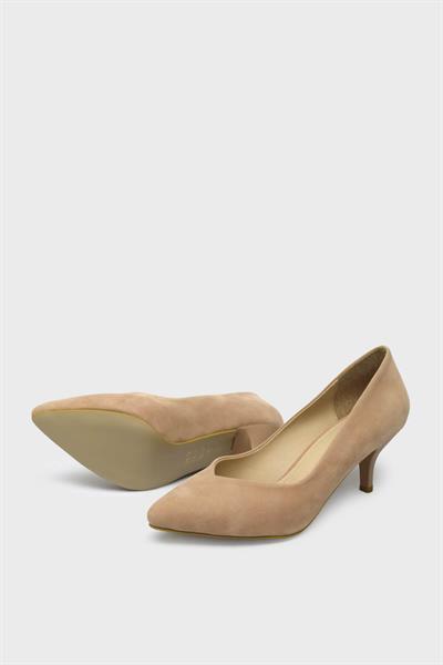 Esstii Kadın Kısa İnce Topuklu Stiletto Ayakkabı Süet Pudra EST096