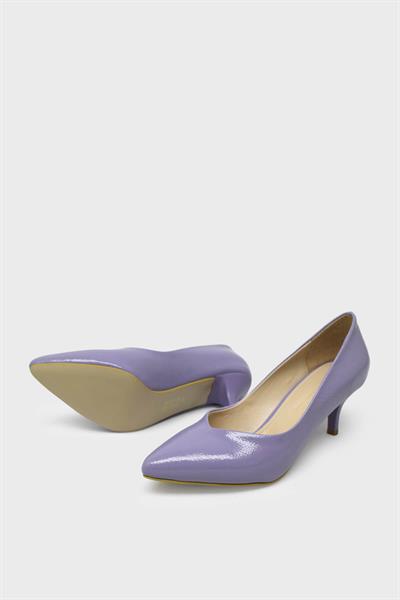 Esstii Kadın Kısa İnce Topuklu Stiletto Ayakkabı Mor Kırışık EST096