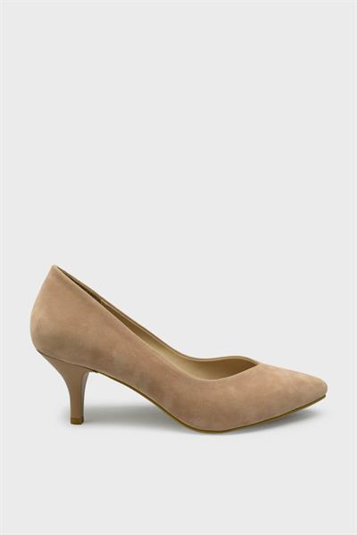Esstii Kadın Kısa İnce Topuklu Stiletto Ayakkabı Süet Pudra EST096