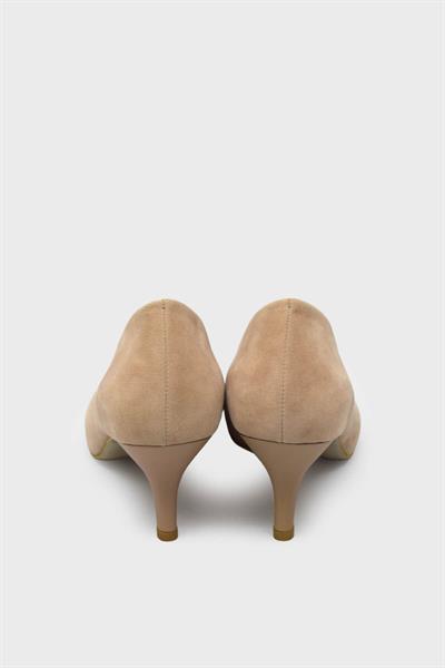 Esstii Kadın Kısa İnce Topuklu Stiletto Ayakkabı Süet Pudra EST096