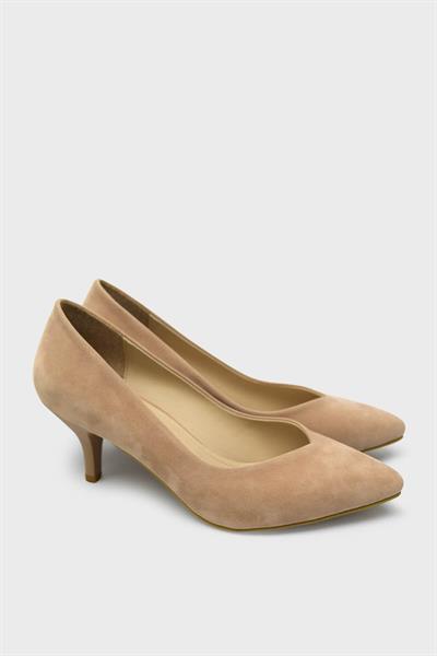 Esstii Kadın Kısa İnce Topuklu Stiletto Ayakkabı Süet Pudra EST096