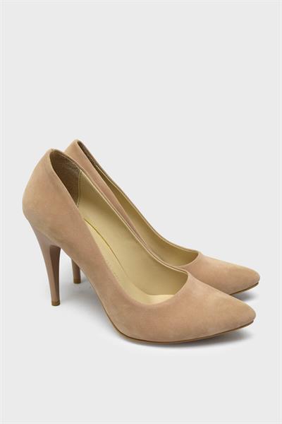 Esstii Kadın Yüksek Topuklu Stiletto Ayakkabı Süet Pudra EST100