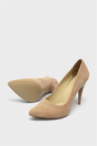 Esstii Kadın Yüksek Topuklu Stiletto Ayakkabı Süet Pudra EST100