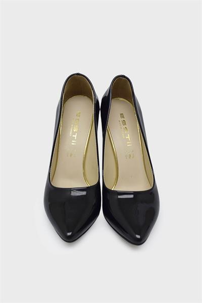 Esstii Kadın Yüksek Topuklu Stiletto Ayakkabı Siyah Rugan EST100