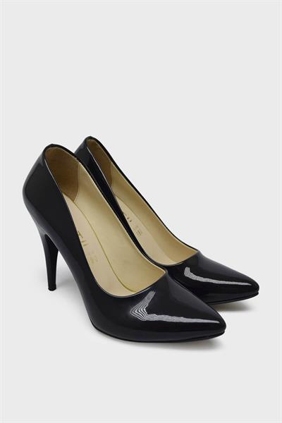 Esstii Kadın Yüksek Topuklu Stiletto Ayakkabı Siyah Rugan EST100