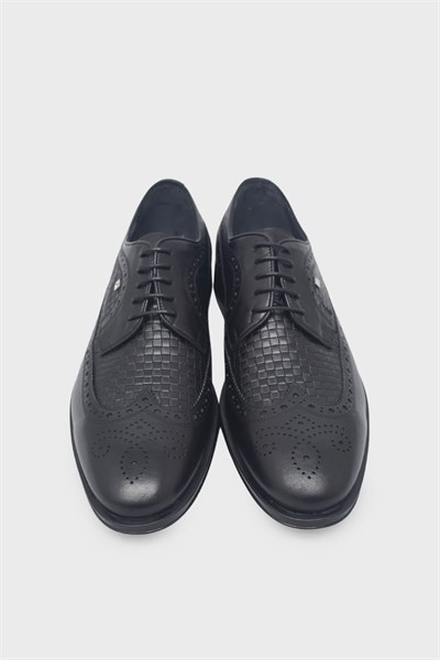 Fosco Erkek Lazer Baskılı Klasik Deri Ayakkabı Siyah FSC7100