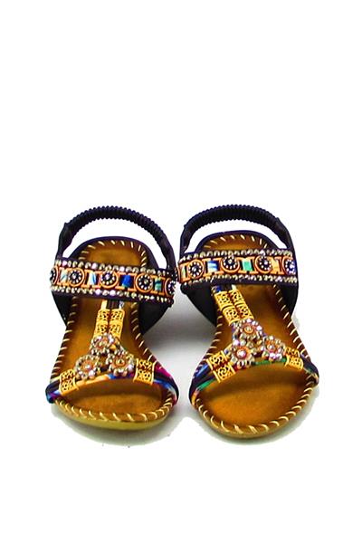Guja Kadın Dolgu Topuk Taş Detaylı Sandalet Siyah BLG151-3