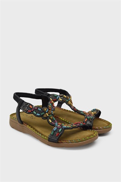 Guja Kadın Günlük Taşlı Sandalet Siyah BLG23Y150-12