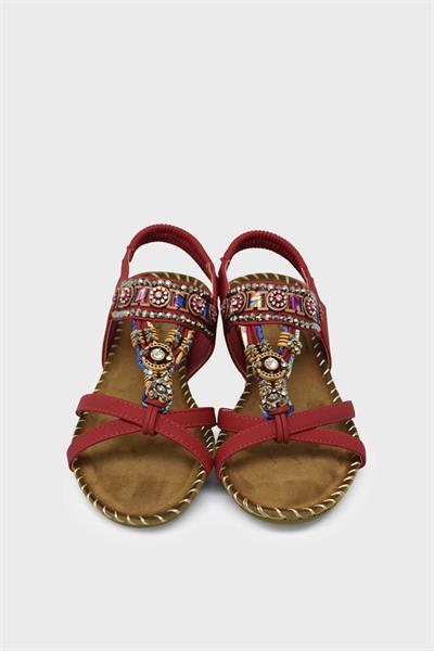 Guja Kadın Taş Detaylı Dolgu Topuk Sandalet Kırmızı BLG151-10